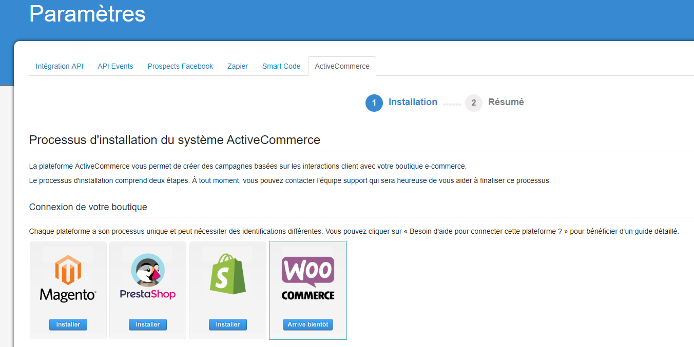 Interface ActiveTrail - Intégration WooCommerce