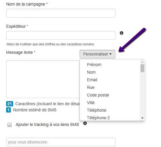 Campagne SMS Personnalisation