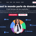 Page d'accueil d'ActiveTrail presentant les canaux email, SMS, WhatsApp et push