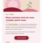 Exemple d'e-mail de bienvenue présentant une boutique de soins