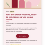 Exemple d'e-mail proposant un guide pour choisir des soins